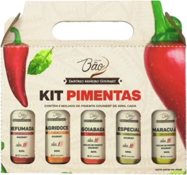 Kit com cinco molhos de pimenta gourmet